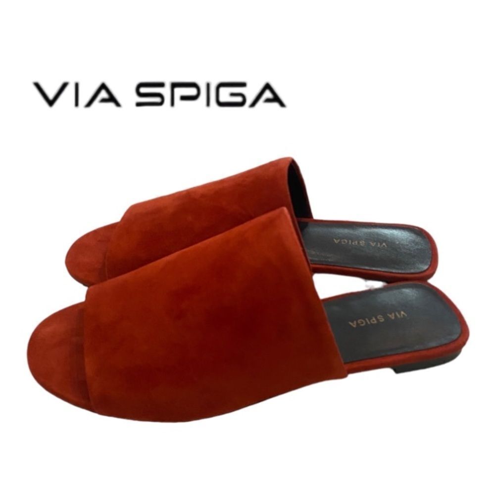 VIA SPIGA Women's Heather Brick Suede Leather Slide Mule Sandals NEW Dust Bag 5